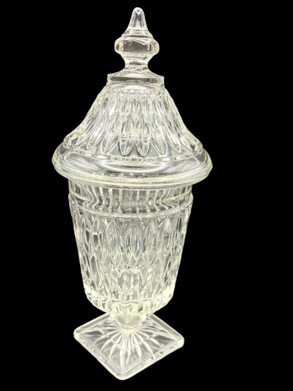 Vintage Indiana Glass Mount Vernon Diamond Point Pedestal Candy Dish w Lid 9.75